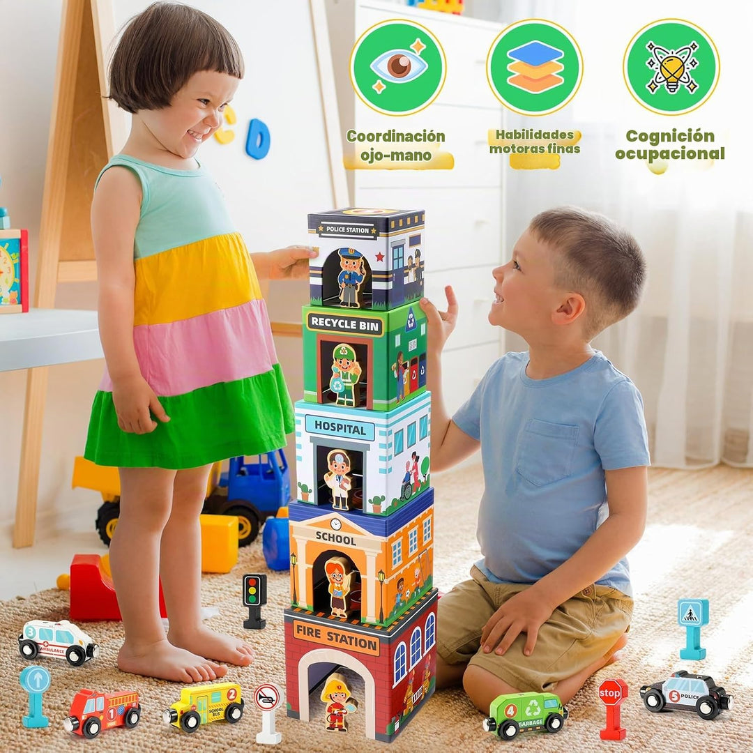 Juguetes apilables para bebés pequeños, autos magnéticos de madera...