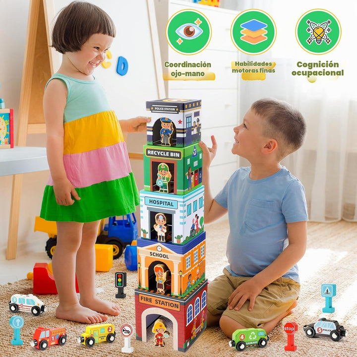 Juguetes apilables para bebés pequeños, autos magnéticos de madera...