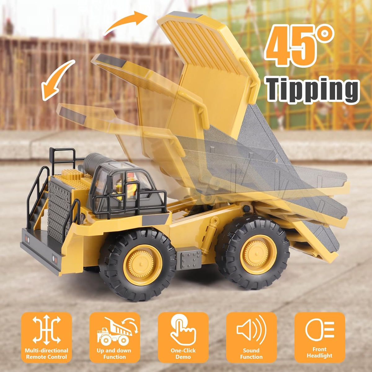 PREPOP Camión volquete RC para niños, camión de construcción