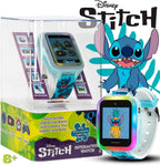 Disney Stitch - Reloj inteligente interactivo para niños con pantalla táctil, cámara, juegos, podómetro, grabadora de voz y alarma para niños y niñas a partir de 6 años, banda de personajes azul