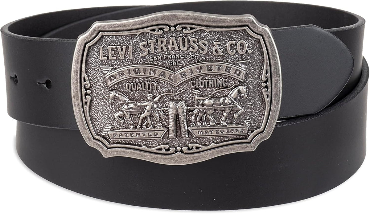 Levi's Cinturón de cuero para hombre con hebilla de placa extra...