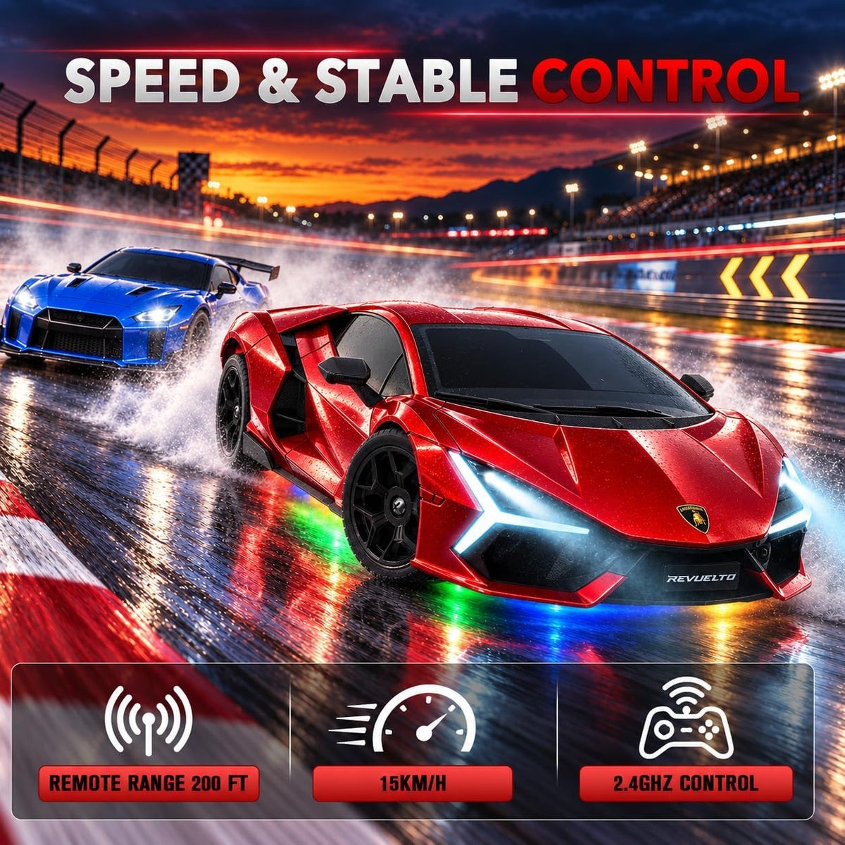 Coche de control remoto - 1:24 Lamborghini Revuelto RC Drift Car con LED