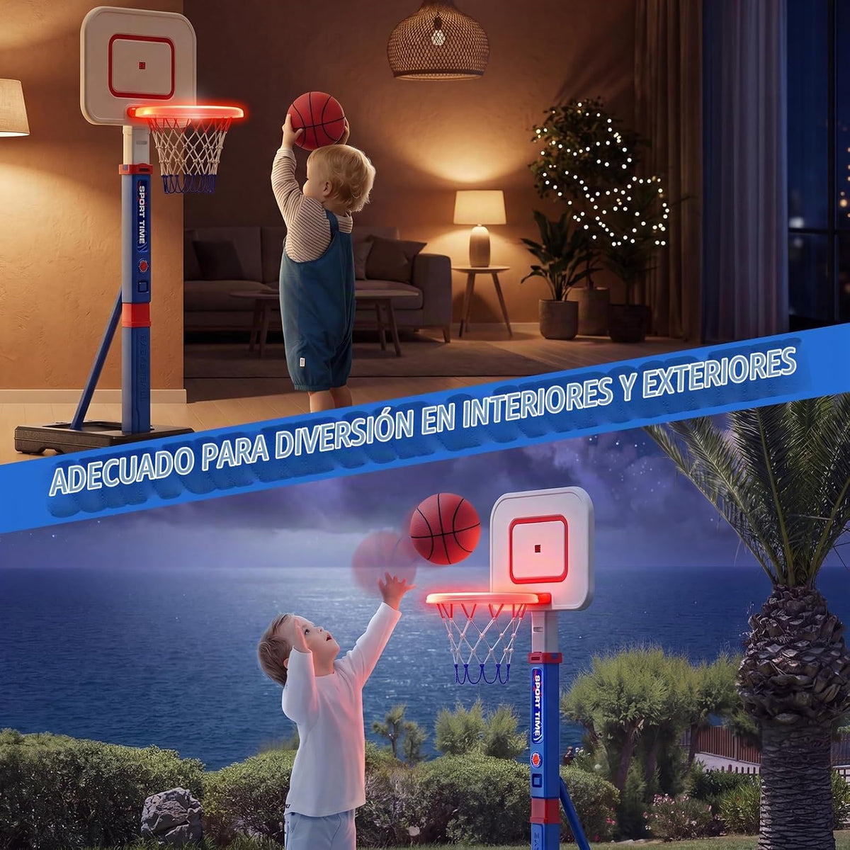 Aro de Baloncesto para Niños con Tablero de Puntuación/LED para Niños de 3-5 años