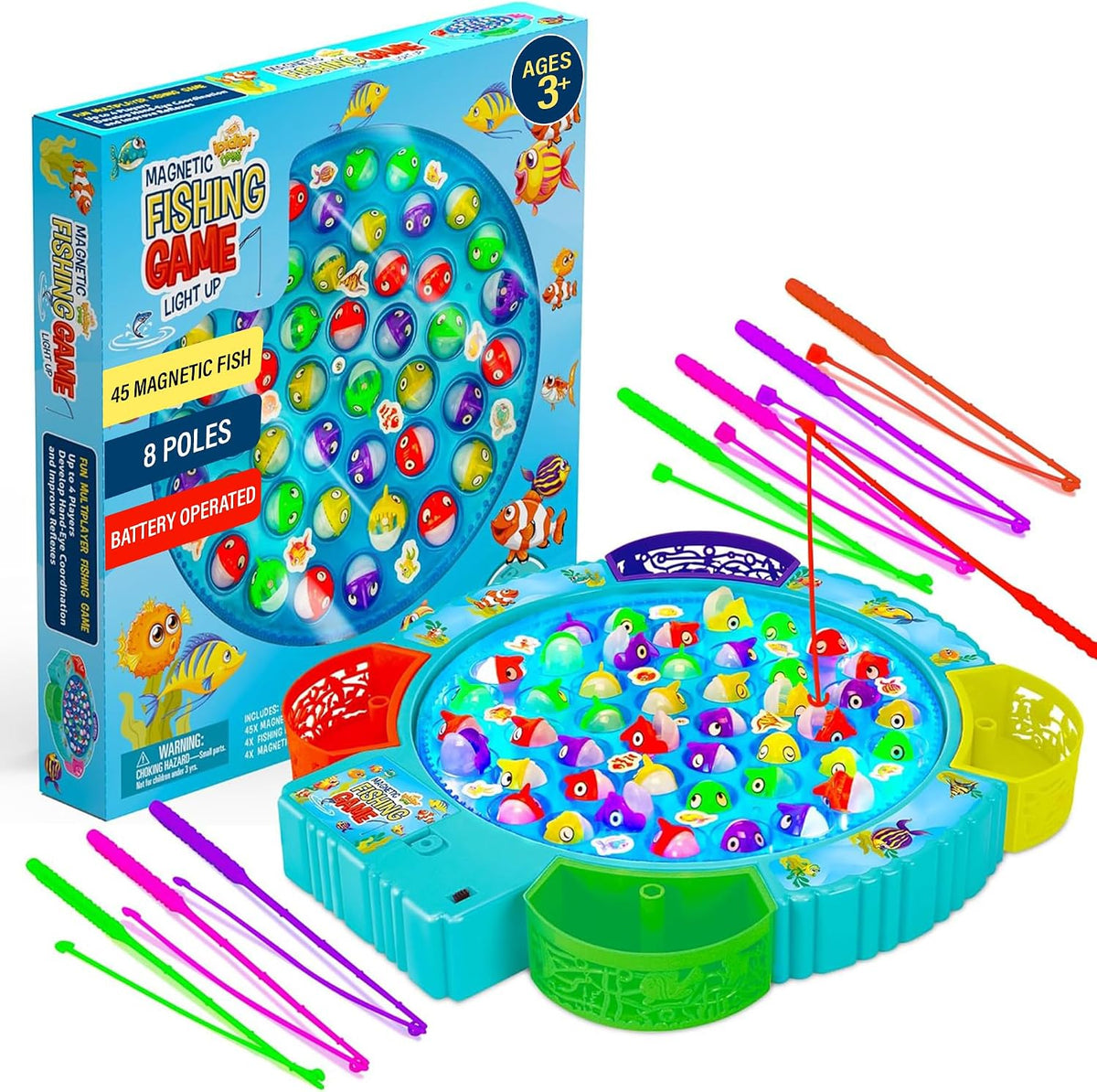 IPIDIPI TOYS Juego de pesca para niños, 45 peces y 8 bastones - Juguete