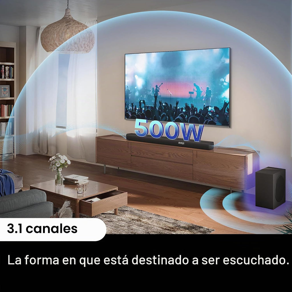 Hisense AX3100Q Barra de sonido de 3.1 canales con subwoofer inalámbrico, Dolby Atmos, DTS:X, canal central, control de aplicación y control remoto, Bluetooth 5.3, listo para Roku TV, 7 modos de ecualización