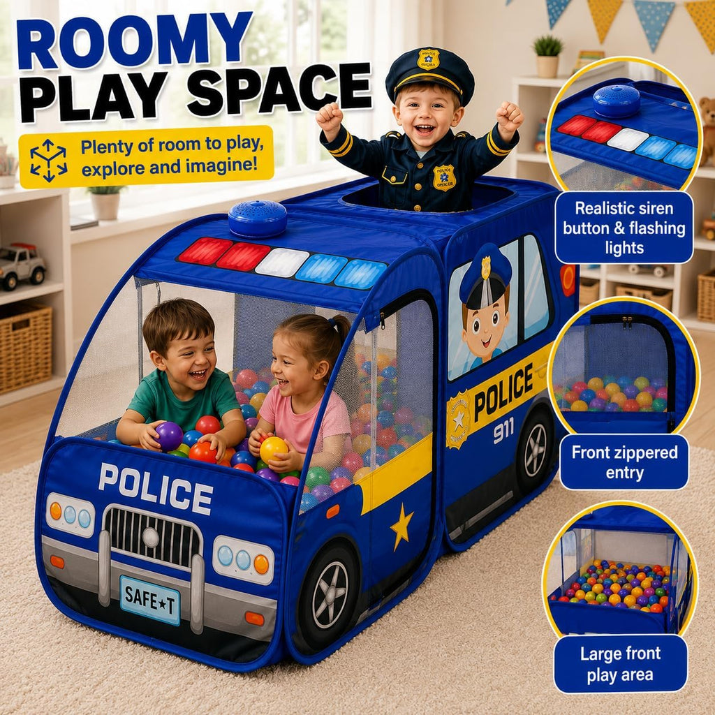 Carpa de Juego Desplegable de Policía para Niños con Botón de Sonido para Niños Pequeños, Niños, Niñas, Interiores y Exteriores – Casa de Juegos para Diversión Interactiva - Plegable, Configuración