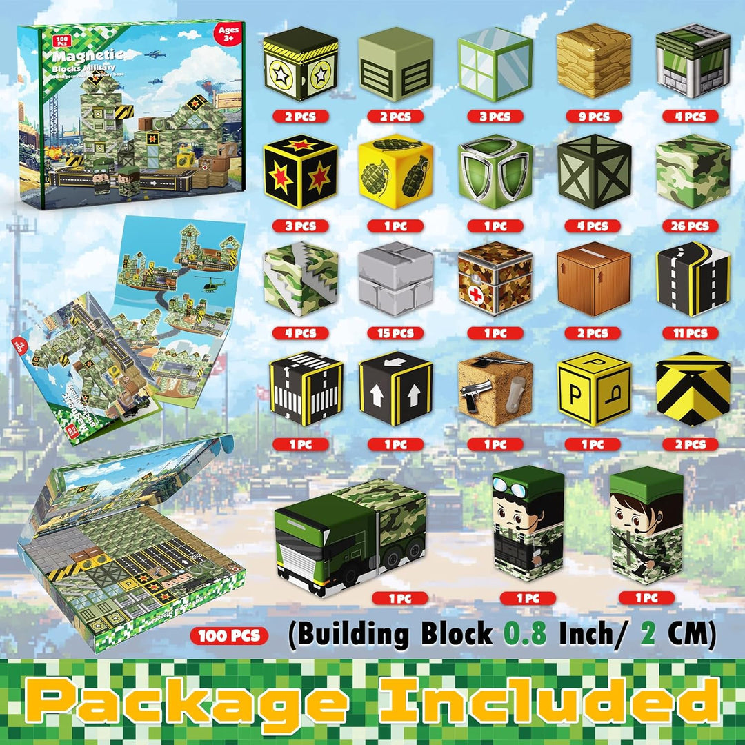 100 piezas de bloques magnéticos - Bloques de construcción magnétic...