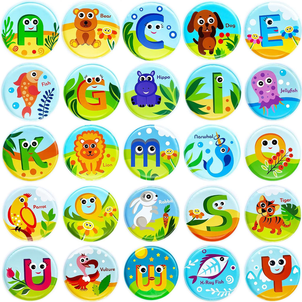 Animales flotantes y tarjetas flash del alfabeto para bañera - Tarjetas didácticas para niños pequeños de preescolar - Juguetes educativos de baño para mayores de 18 meses (juego de 26)