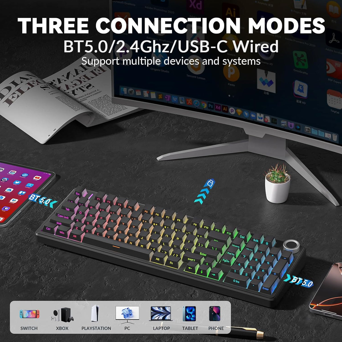AULA F99 Pro Teclado mecánico inalámbrico - Versión silenciosa, BT5...