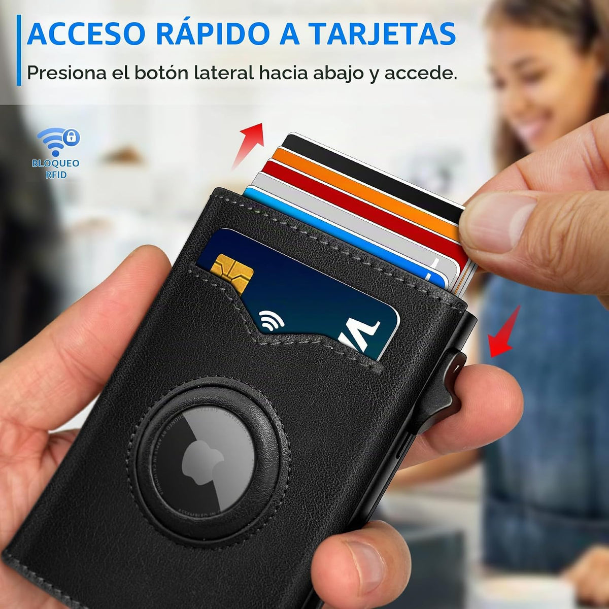 Cartera miyozi Airtag para hombre, con bolsillo para billetes, 2 ventanas para identificación, capacidad para 9-12 tarjetas, estuche metálico, elegante y delgada, cartera desplegable con cierre