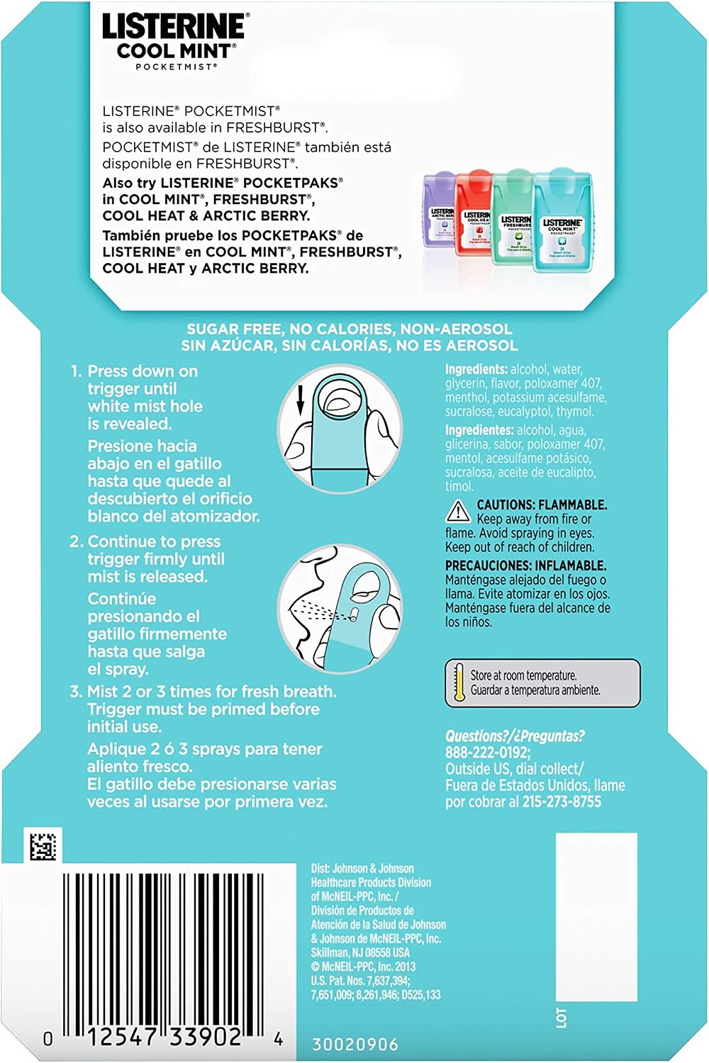 Listerine Cool Mint Pocketmist, espray de cuidado bucal para un ali...