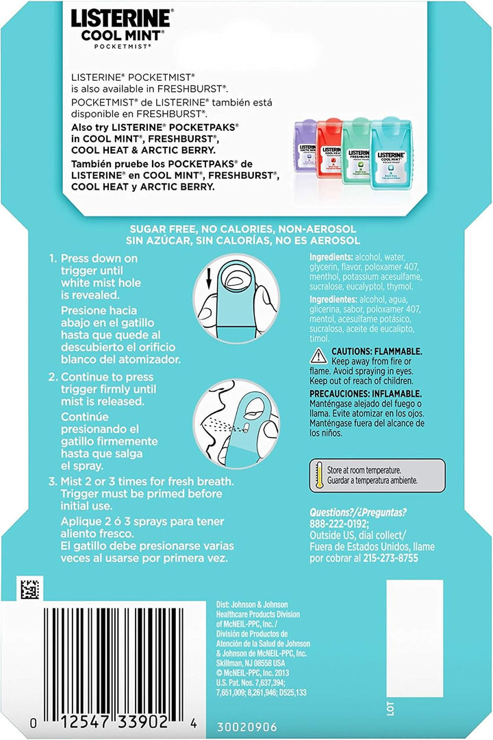 Listerine Cool Mint Pocketmist, espray de cuidado bucal para un ali...