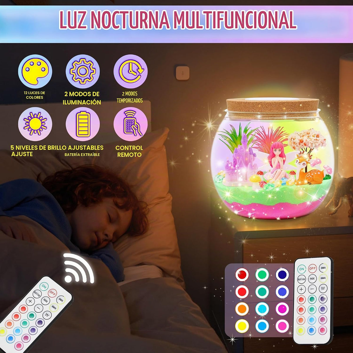 Kit de terrario de hadas para niñas, kit de jardín de hadas iluminado, regalo para niñas de 4 a 12 años, el mejor regalo de cumpleaños para niñas