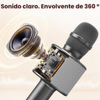BONAOK - Micrófono inalámbrico Bluetooth Karaoke, 3 en 1; máquina altavoz de micrófono de karaoke portátil de mano para fiesta de cumpleaños en casa para todos los teléfonos inteligentes Q37 (Gris