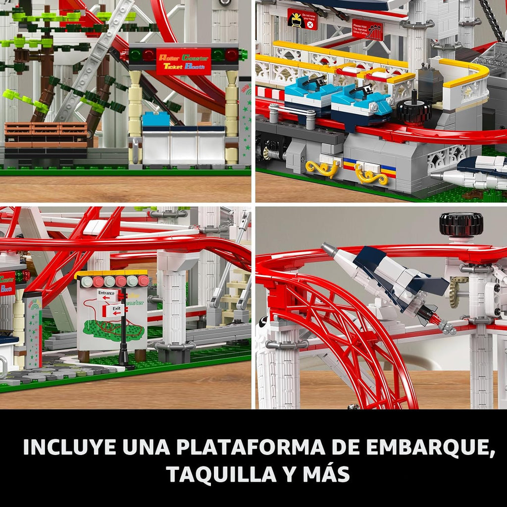 Mould King Juego de construcción de montaña rusa, kit de modelo de posavasos de parque de atracciones grande con motores, regalo creativo para adultos, juguete STEM de ingeniería para adolescentes (3646 piezas)