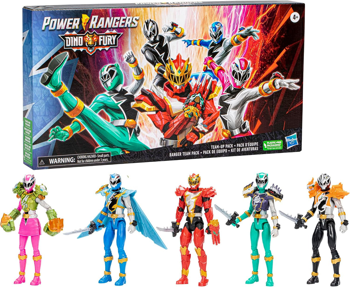 Power Rangers Dino Fury Paquete de Equipo, Figuras de Acción de 6 Pulgadas, Juguetes para Niños y Niñas de 4 Años, Set de Figuras de Acción, Juguetes de Superhéroes (Exclusivo de Amazon)