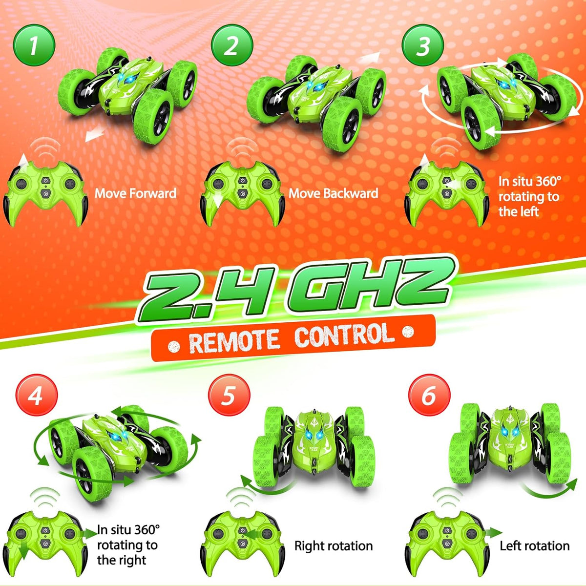 Excitobo Coche de Control Remoto, Coches RC para Niños de 4, 5, 6, 7, 8, 9, 10, 11, Verde