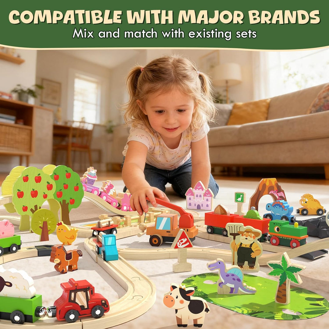 Lehoo Castle Juego de tren de madera para niños pequeños