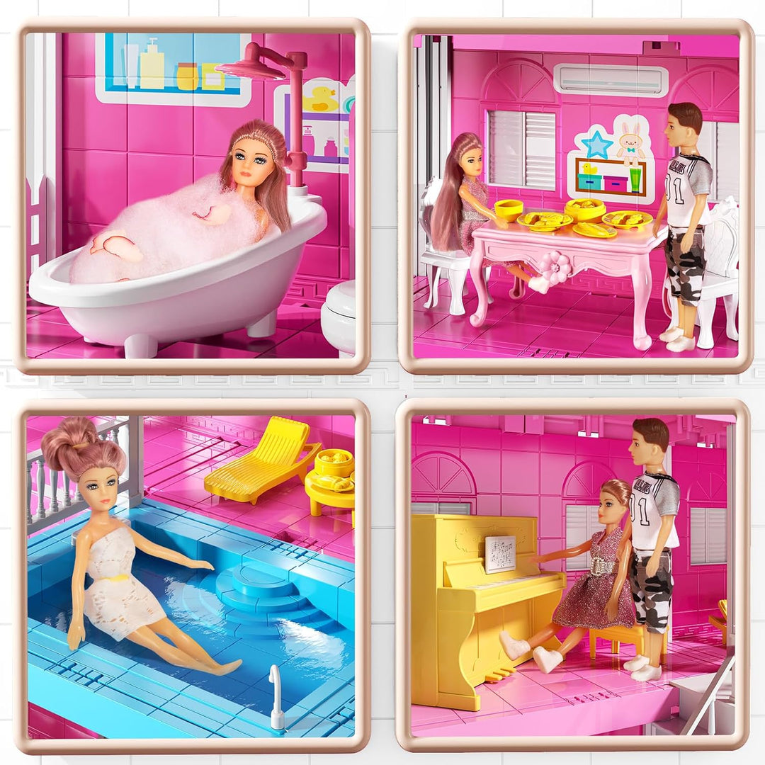 Pink Villa Playset para niñas de 3 a 7 años casa de 4