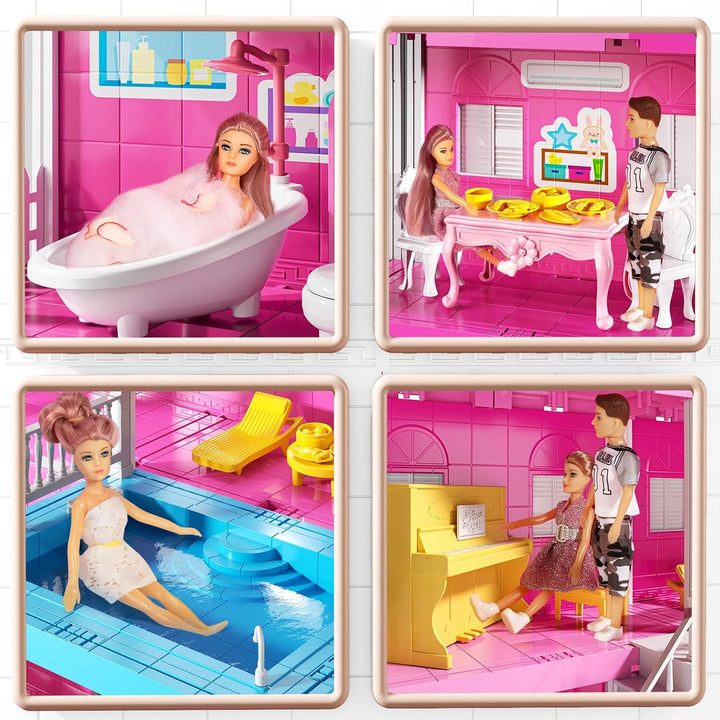 Pink Villa Playset para niñas de 3 a 7 años casa de 4