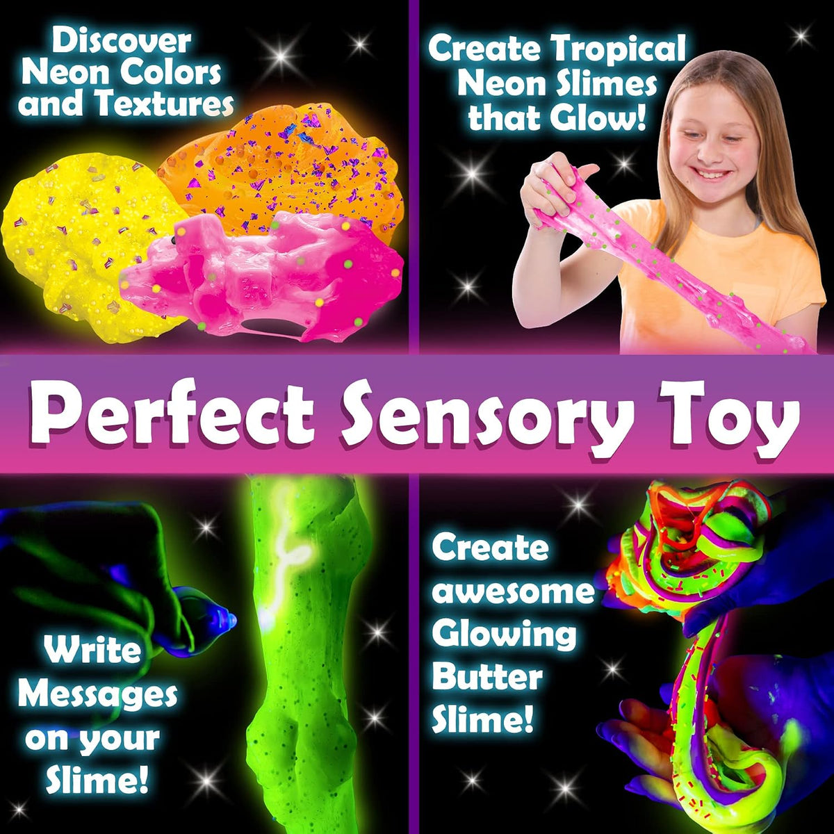 Original Stationery Kit de slime que brilla en la oscuridad, multicolor, a partir de 7 años, kit de fabricación de slime con polvo brillante, cuentas de espuma y purpurina, texturas de neón crujientes y cubos de gelatina para niños
