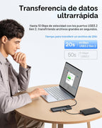 Baseus Estación de acoplamiento con monitor doble, estación de acoplamiento 10 Gbps 10 en 1 con 2 HDMI individual 4K @120Hz, dual 4K @ 60Hz, 10Gbps USB C y USB A, Gigabit Ethernet, PD 100W, SD/TF para