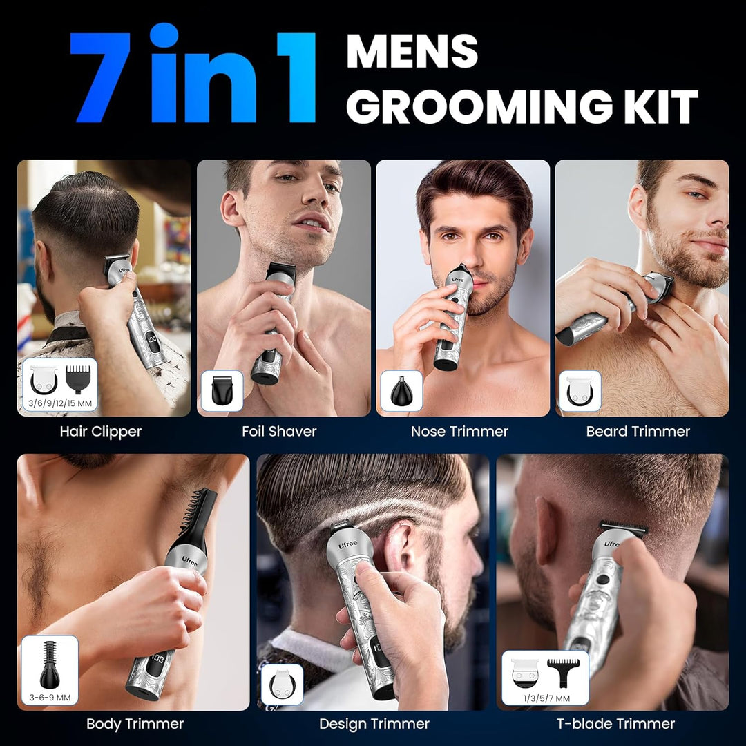 Ufree Recortadora de barba para hombres, afeitadora eléctrica 7 en...
