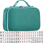 Juego de mahjong americano prémium con bolsa de transporte duradera verde, 166 azulejos blancos, incluye fichas y dados, juego de azulejos Mahjong portátil de viaje completo