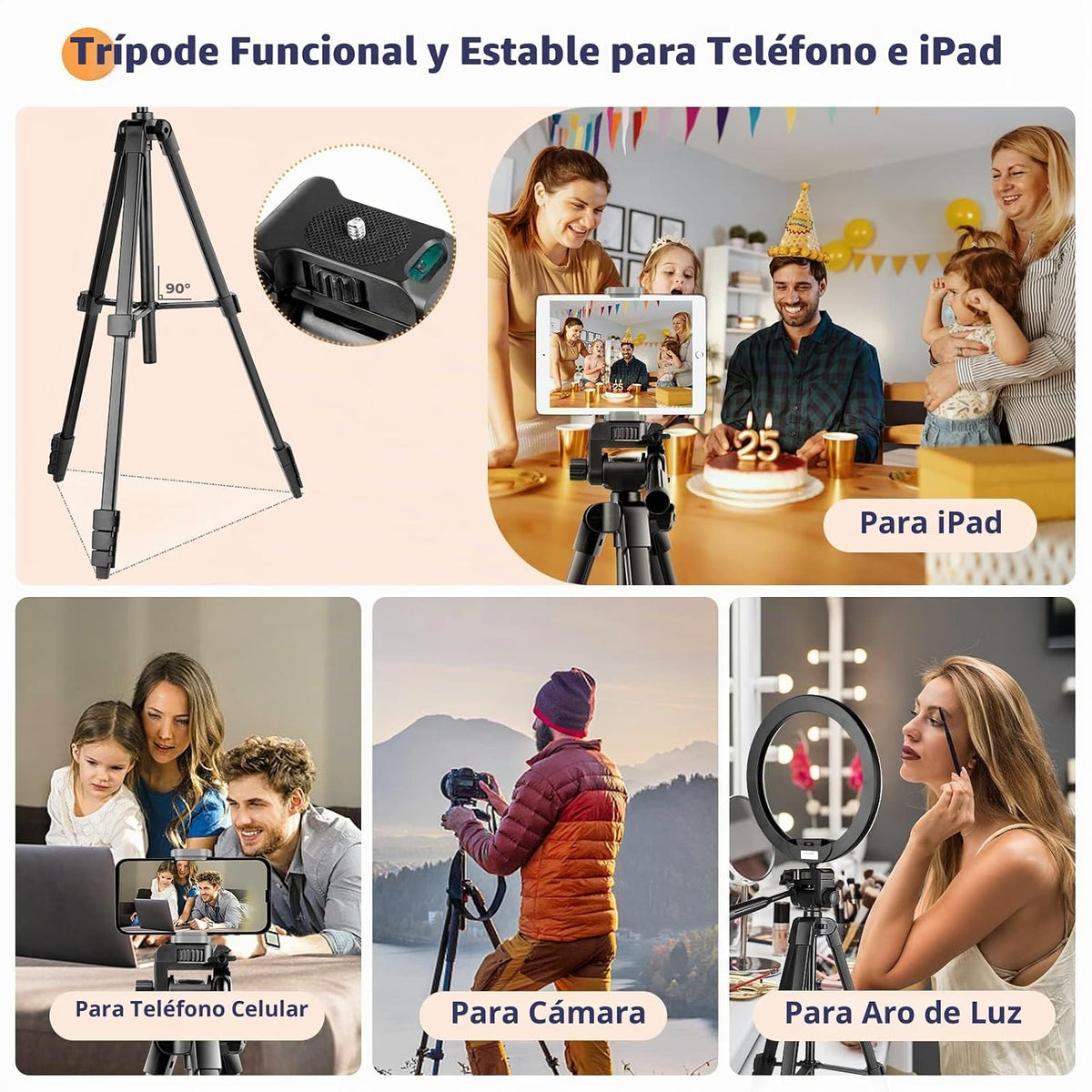 Aureday - Trípode para teléfono y tableta de 65 pulgadas, trípode para teléfono celular para iPhone con control remoto inalámbrico y soporte para teléfono, soporte extensible para iPad, apto para grabación de video, maquillaje, transmisión en vivo