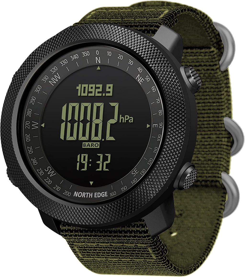 Relojes tácticos deportivos North Edge Apache para hombres, relojes digitales resistentes de supervivencia al aire libre con brújula militar, rastreador de pasos, podómetro, calorías (Verde)..