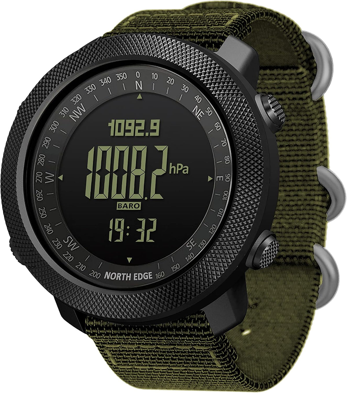 Relojes tácticos deportivos North Edge Apache para hombres, relojes digitales resistentes de supervivencia al aire libre con brújula militar, rastreador de pasos, podómetro, calorías (Verde)..