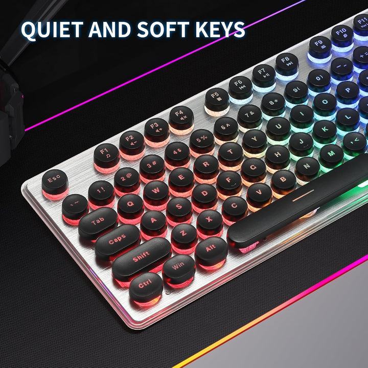ANSWK Teclado estilo máquina de escribir con panel de metal, retroi...
