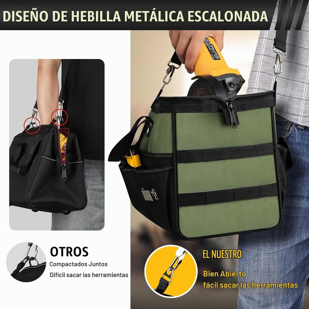 Bolsa de Herramientas Grande de 18 Pulgadas, Organizador de Almacenamiento de Caja de Herramientas Portátil de 16 Bolsillos, Bolsa de Herramientas Táctica Resistente con Cremallera Grande, Caja de