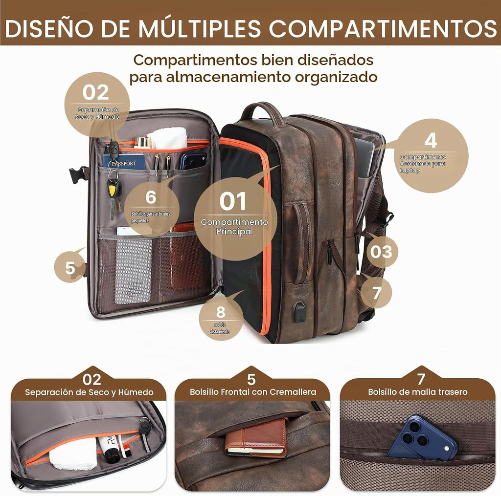 mochila de viaje para mujer, Café, Moda