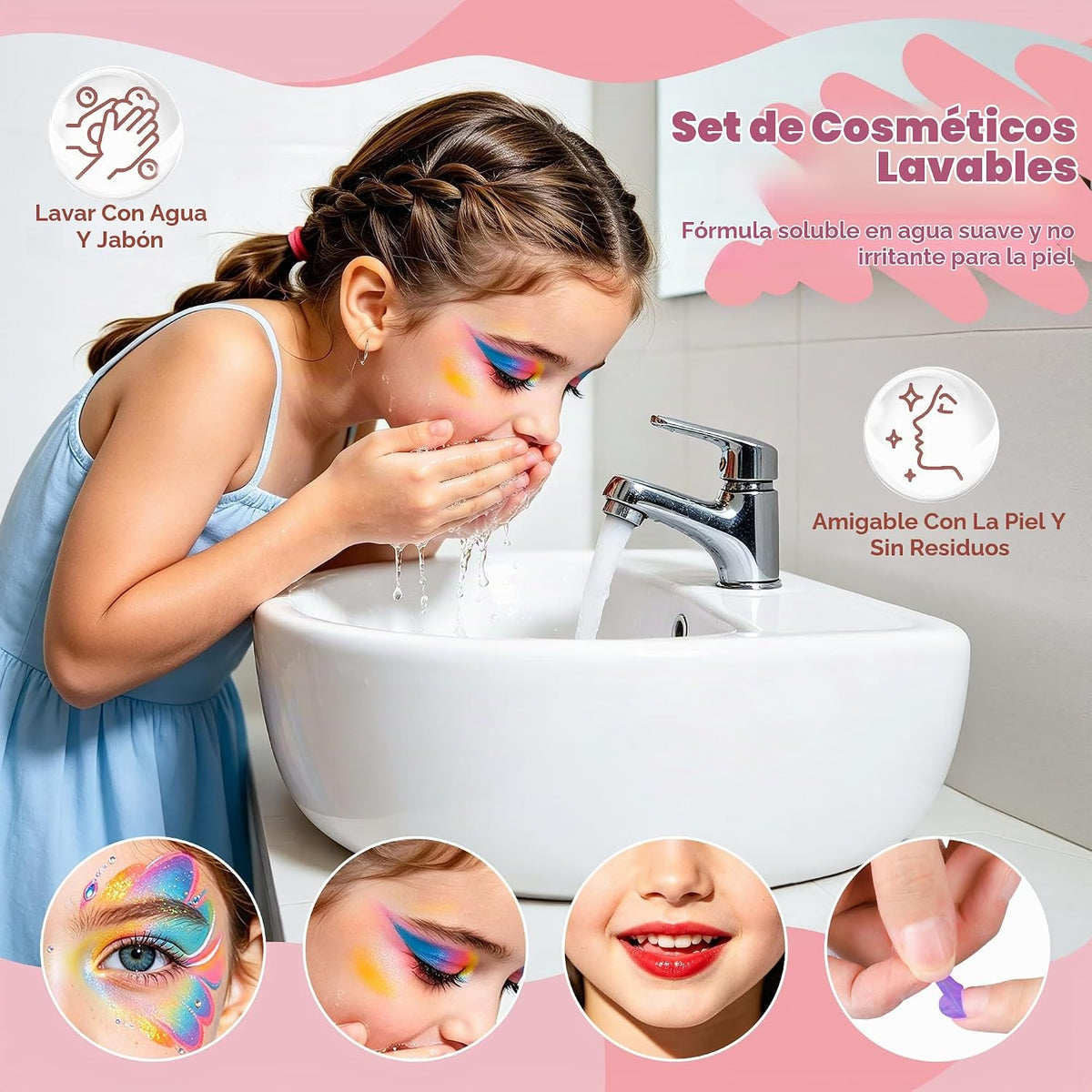 Kit de maquillaje de 59 piezas para niña, estuche de maquillaje lavable