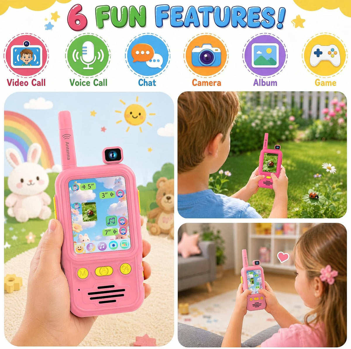 Aikmi Walkie Talkies de video para niños, juguete de radio bidireccional
