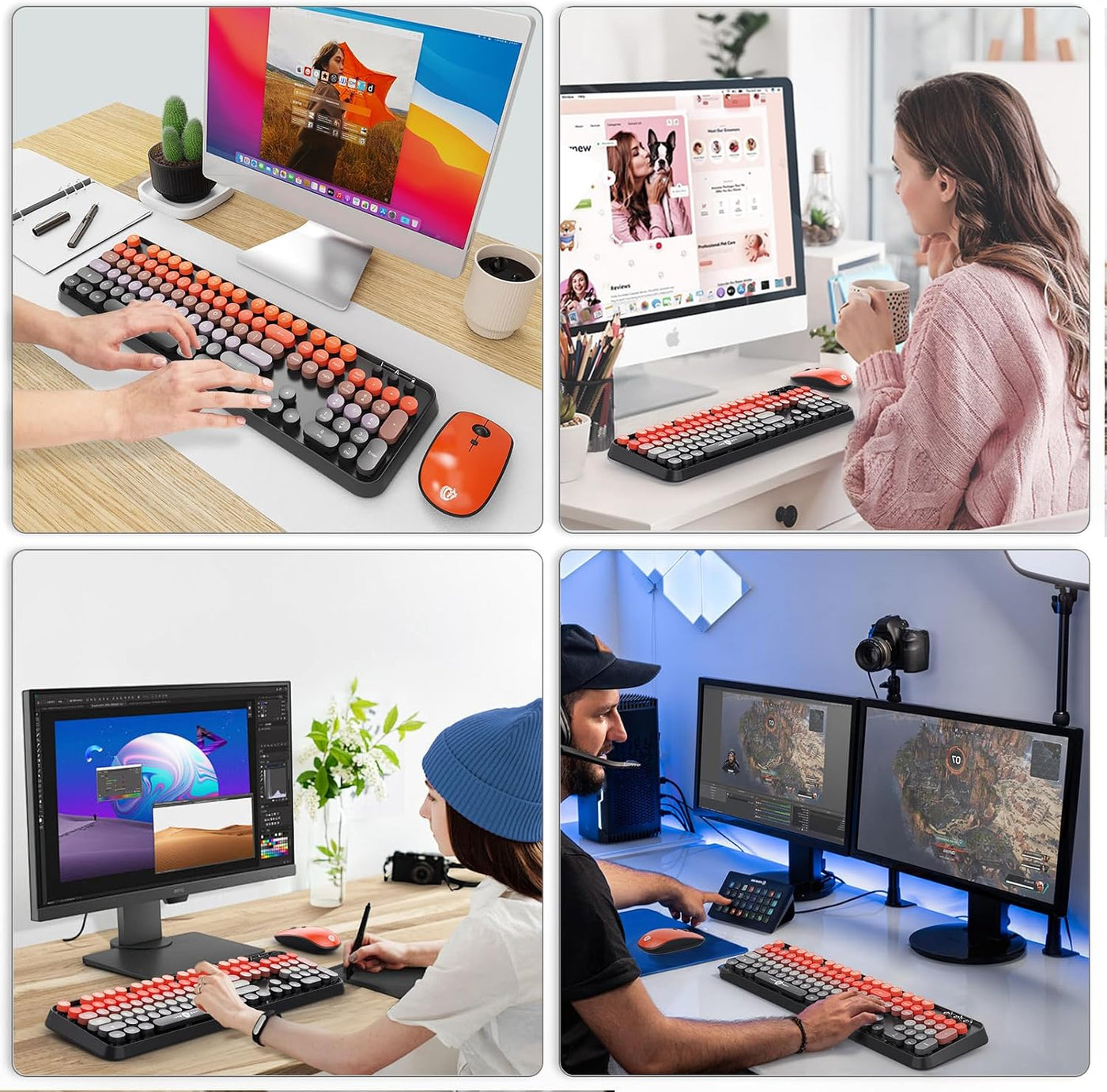 FOPETT Combo de teclado y mouse inalámbricos, 2.4G de tamaño comple...