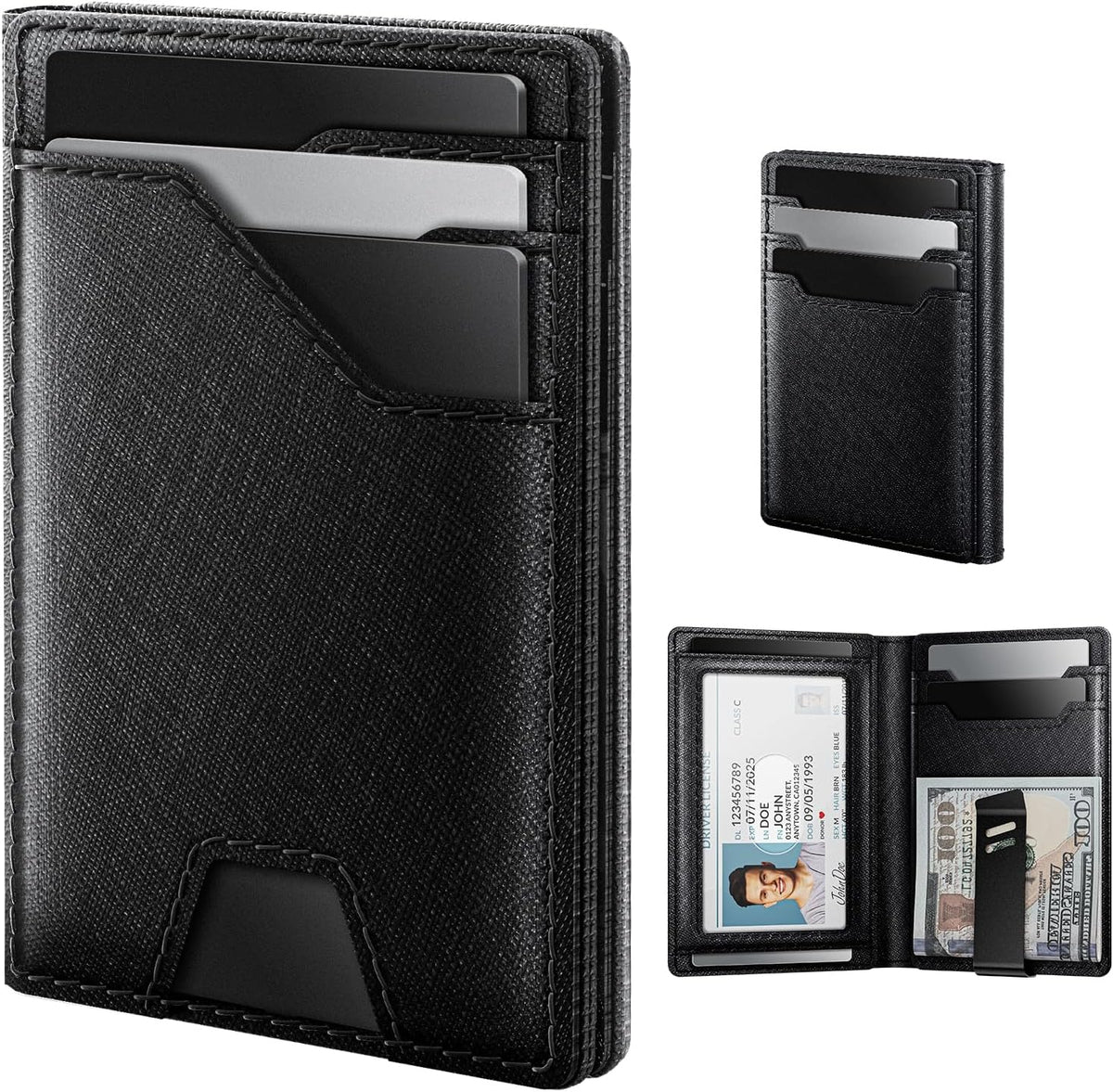 Cartera de cuero typecase para hombres con tarjetero, Negro, Minima...