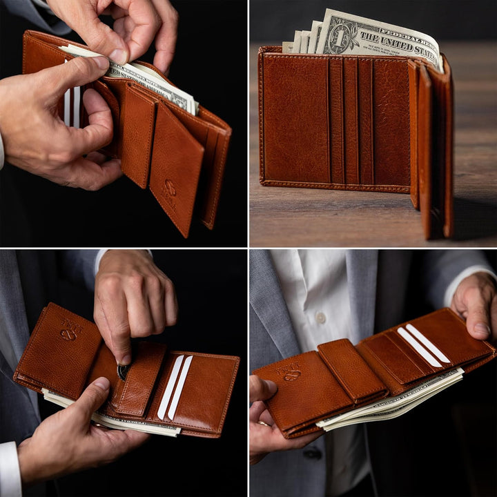 Time Resistance Cartera de cuero para hombre - Billetera italiana p...
