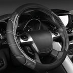 CAR PASS Funda de cuero para volante y alfombrillas impermeables para automóvil, combo universal de microfibra para autos que se adapta al 95 % de sedanes, SUV, vehículos, 14.5-15 pulgadas, diseño