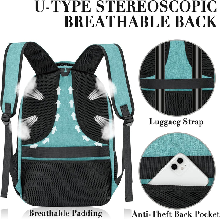 BIKROD Mochila verde azulado para mujeres y hombres, mochilas escol...