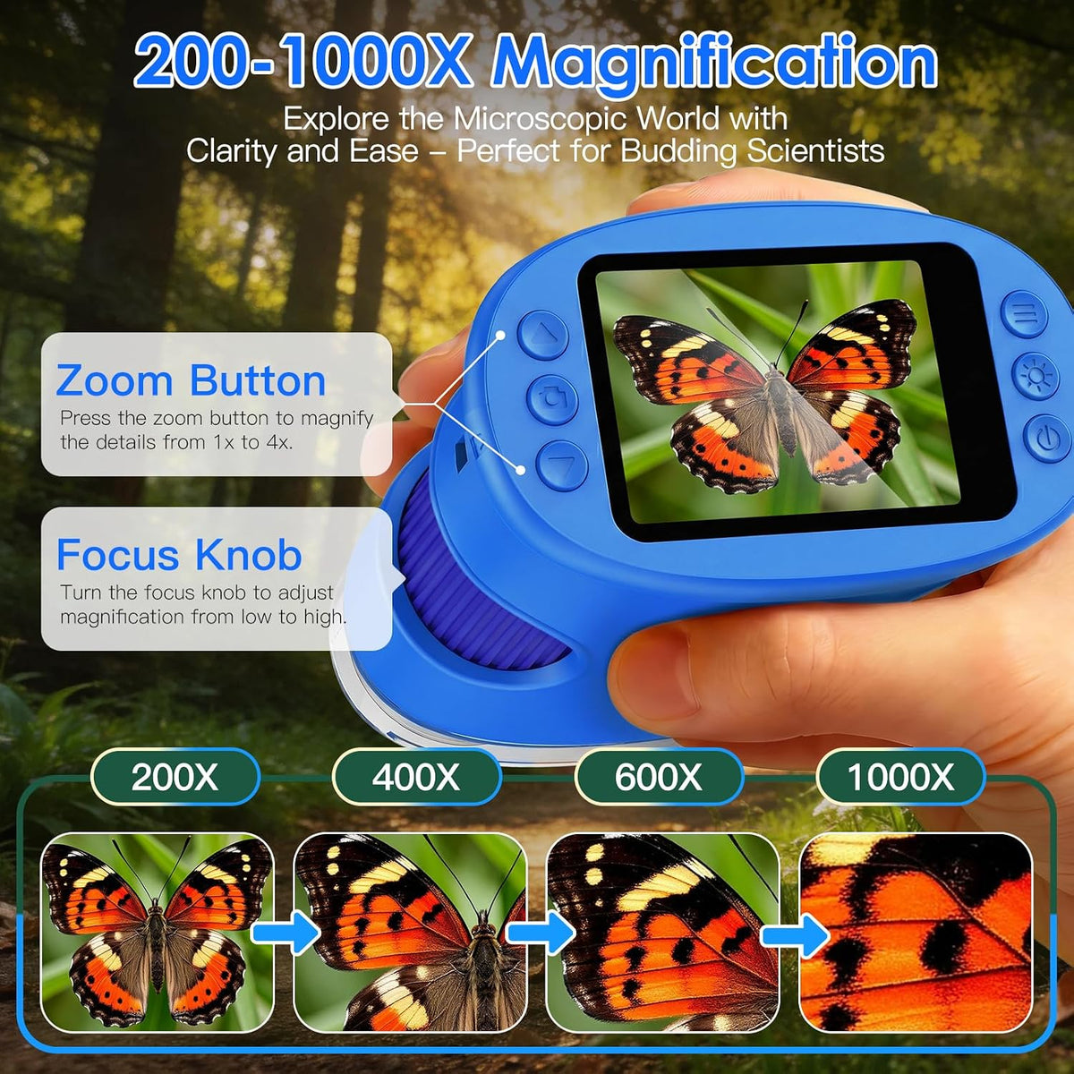 Microscopio digital portátil 4K 1000X para niños con pantalla IPS de 2.0