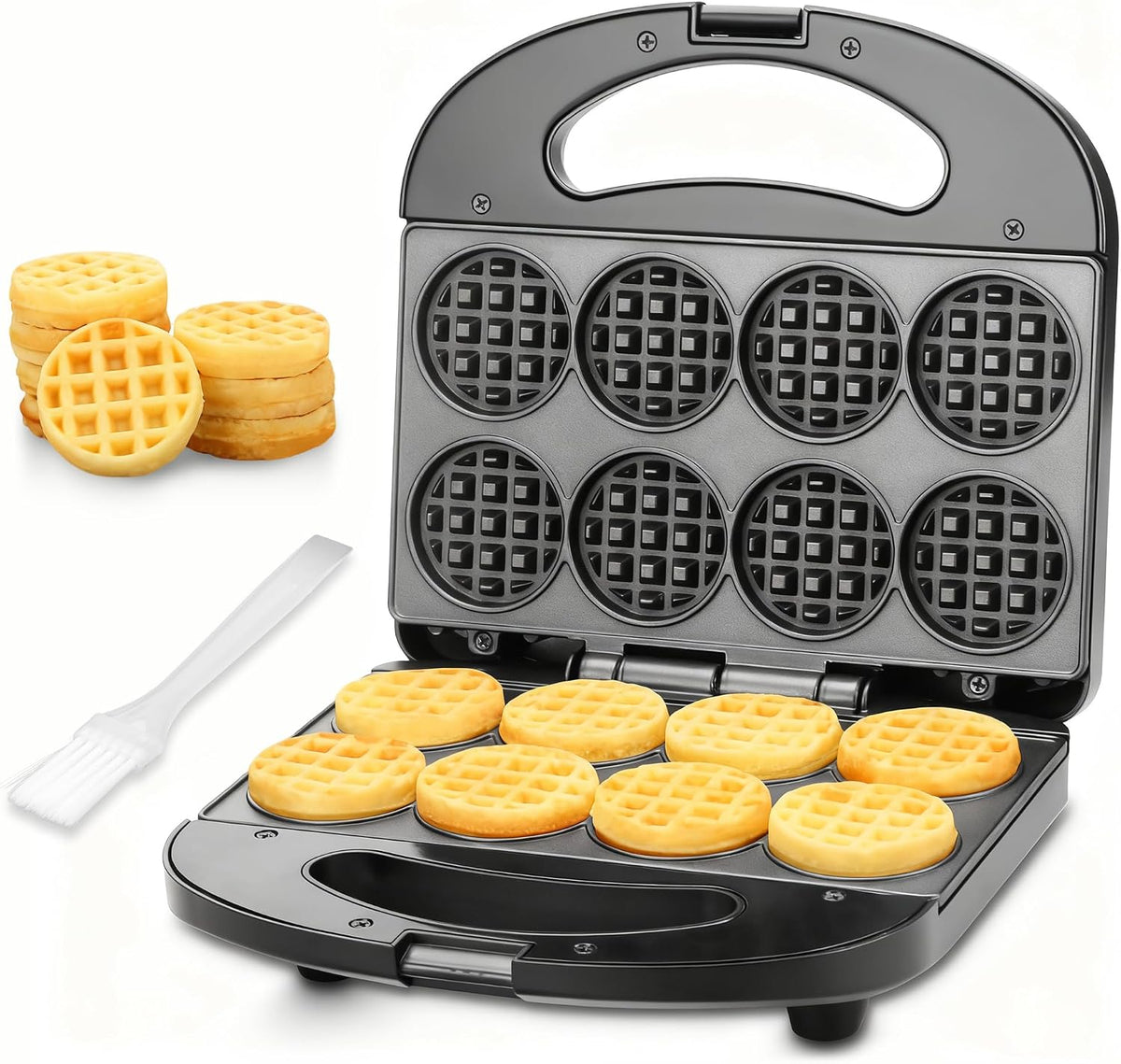 FineMade Mini waflera, mini waflera eléctrica, waflera pequeña para niños, wafflera para bebés, hace pequeños bocadillos de gofres de 8 x 2 pulgadas, superficie antiadherente, ideal para desayuno, postre y aperitivos