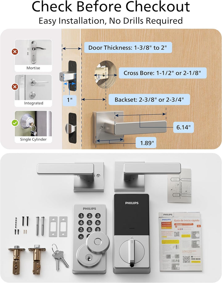 Philips Cerradura de puerta con teclado WiFi con asa, WiFi integrad...