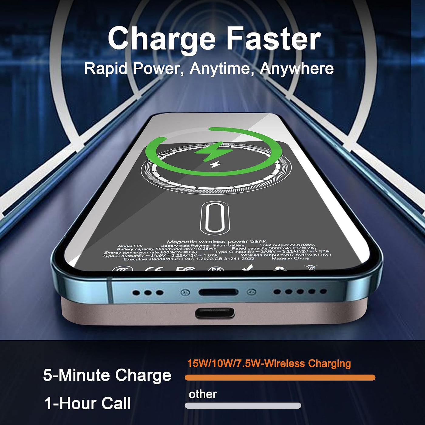 VONUV Cargador portátil magnético de 5000mAh, cargador inalámbrico...