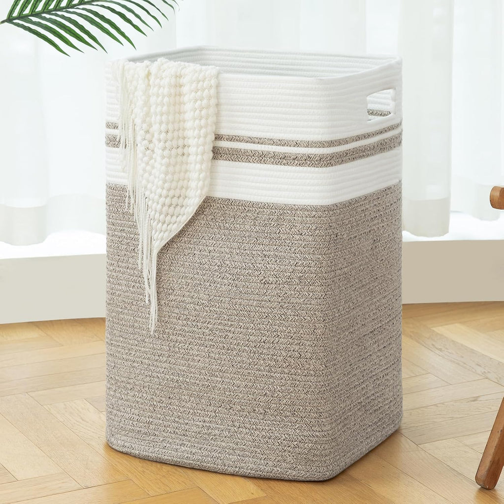 OIAHOMY - Cesta de lavandería de 91L, cesta de lavandería extragrande, cesta plegable de cuerda de algodón, cesta de almacenamiento tejida para mantas, ropa, almohadas - 16x15x24 - Amarillo