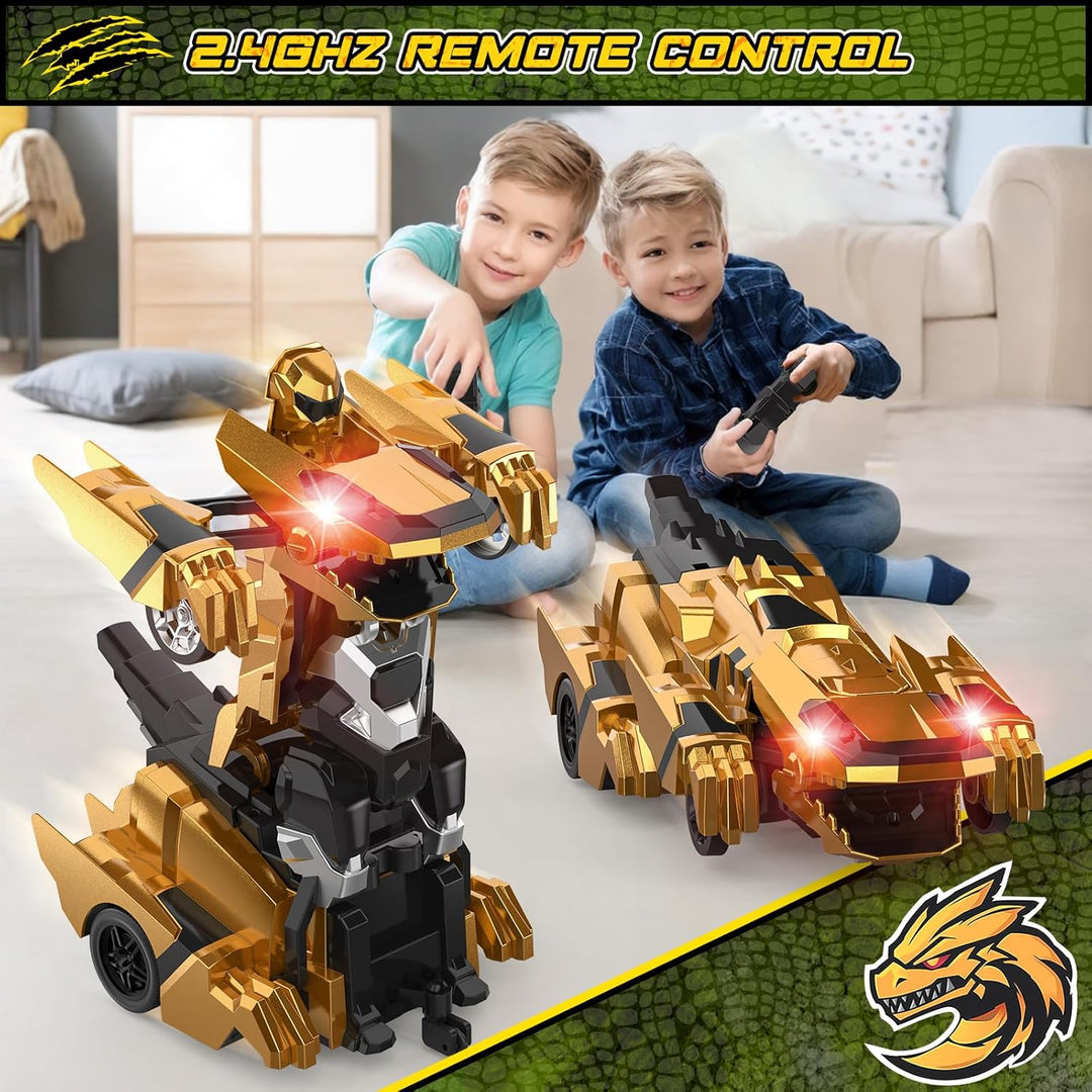 Kroyedfuw Coches de control remoto de dinosaurio, robot transformad...