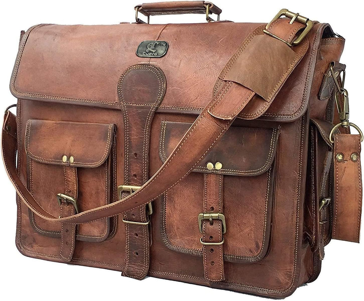 cuero Bolsa de mensajero de cuero para hombre, 18 pulgadas, bandolera para computadora portátil, bolsa de hombro de cuero hecha a mano para hombres, maletín de negocios de grano completo para oficina, trabajo, viajes, color marrón vintage