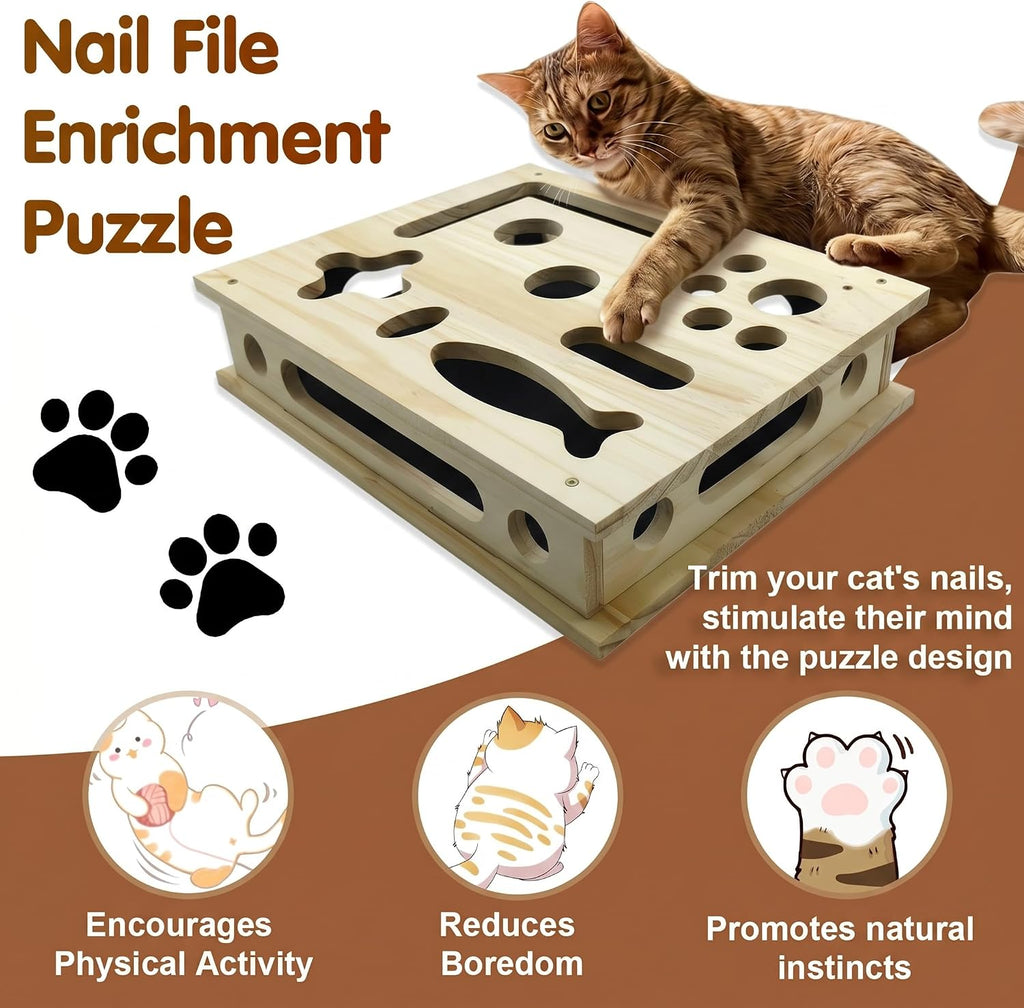 Rascador de uñas de gato, caja de enriquecimiento de rompecabezas de arañazos para gatos con papel de lija para el cuidado de las garras de gato, uñas de corte sin estrés