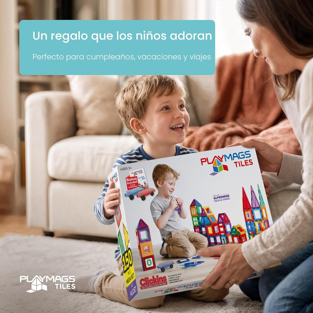 Playmags Juego de construcción de fichas magnéticas de 150 piezas \...